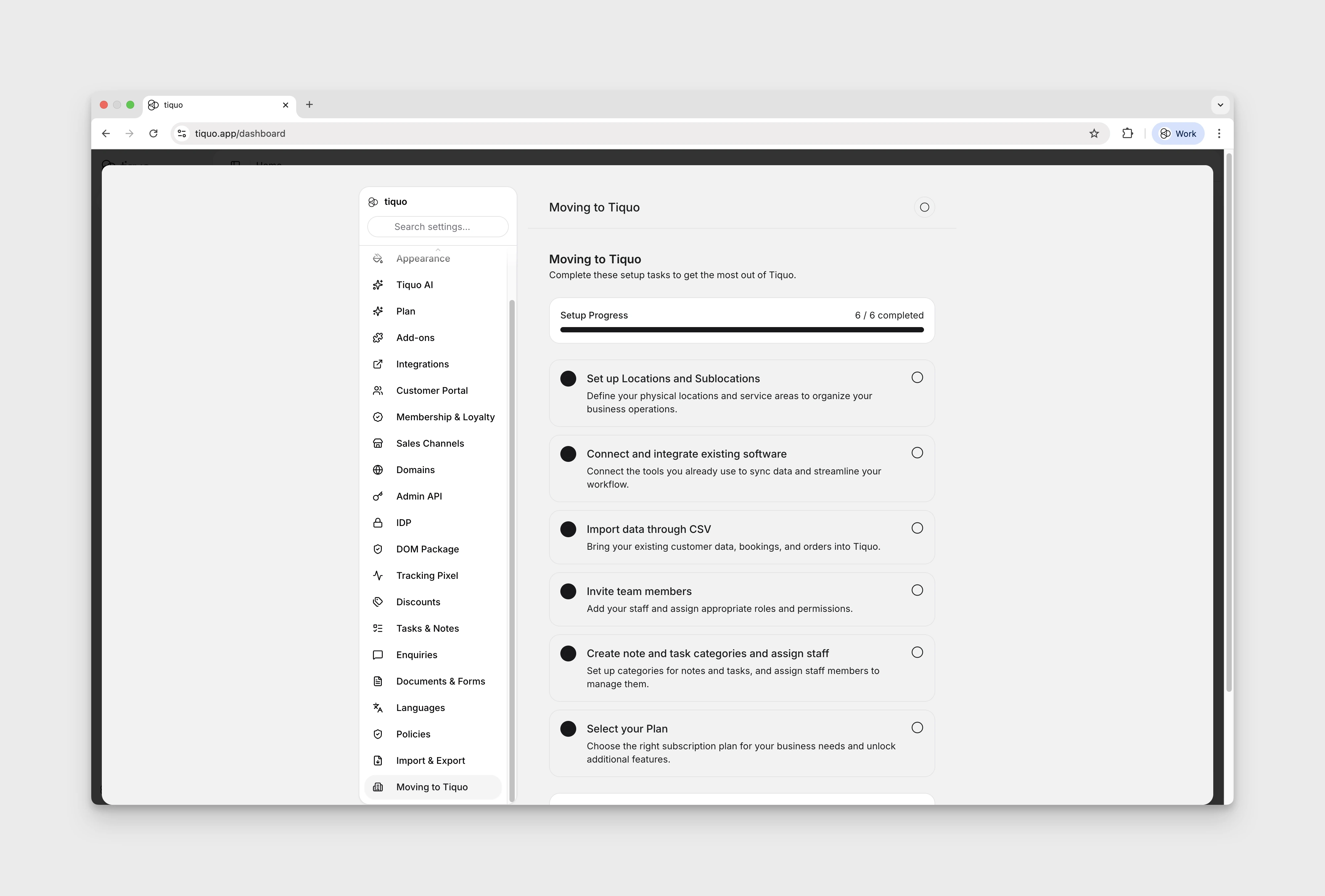 Account setup progress checklist